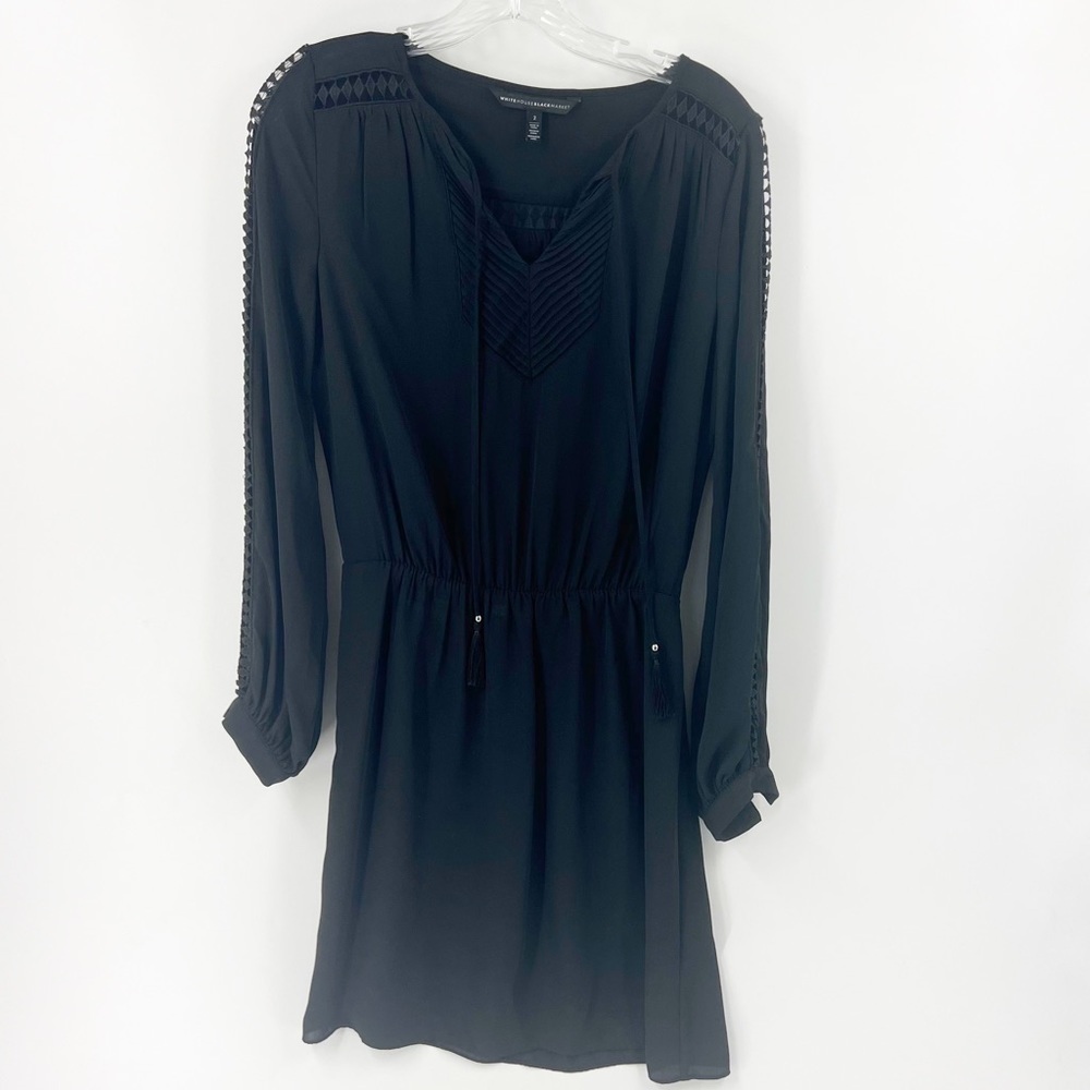 ✅ White House Black Market Mini Dress BLACK SIZE 2 TIE NECK